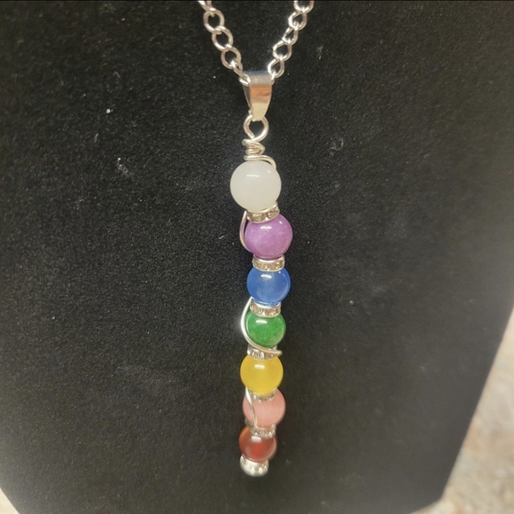 Hand Crafted Jewelry - Silver and Chakra Beads Dangle Necklace